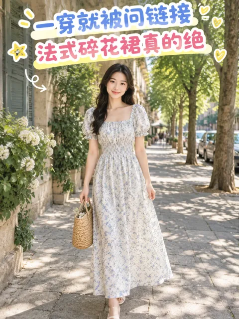 小红书笔记 · 法式碎花连衣裙