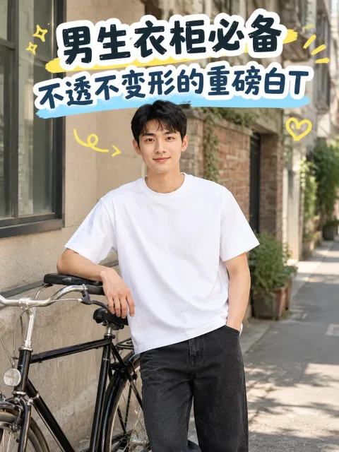 小红书笔记 · 男生纯棉重磅白T